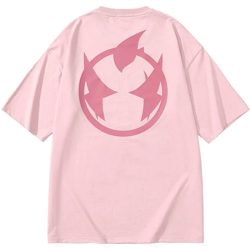 Letter Cartoon Print Loose Cotton T-Shirt