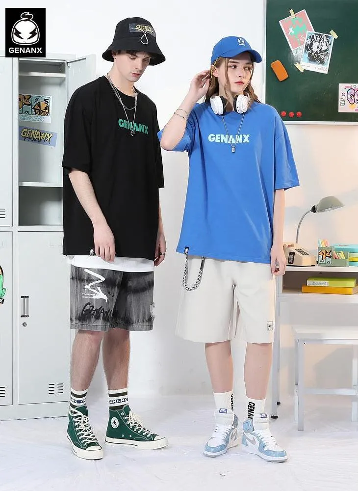 Letter Cartoon Print Loose Cotton T-Shirt
