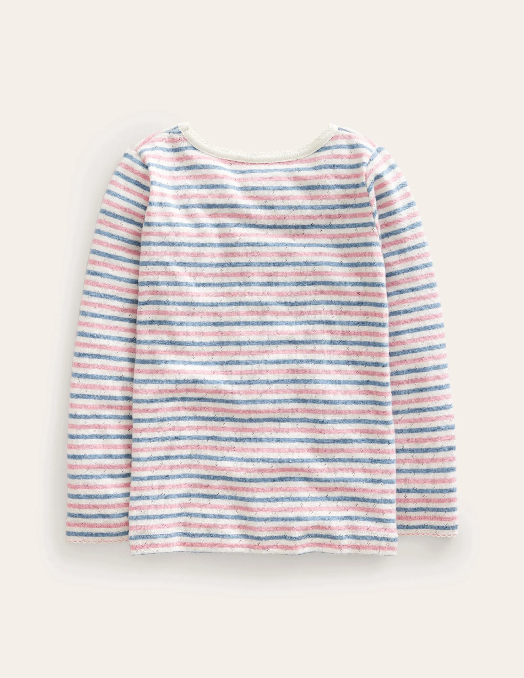 Long Sleeve Pointelle Top-Multi Stripe