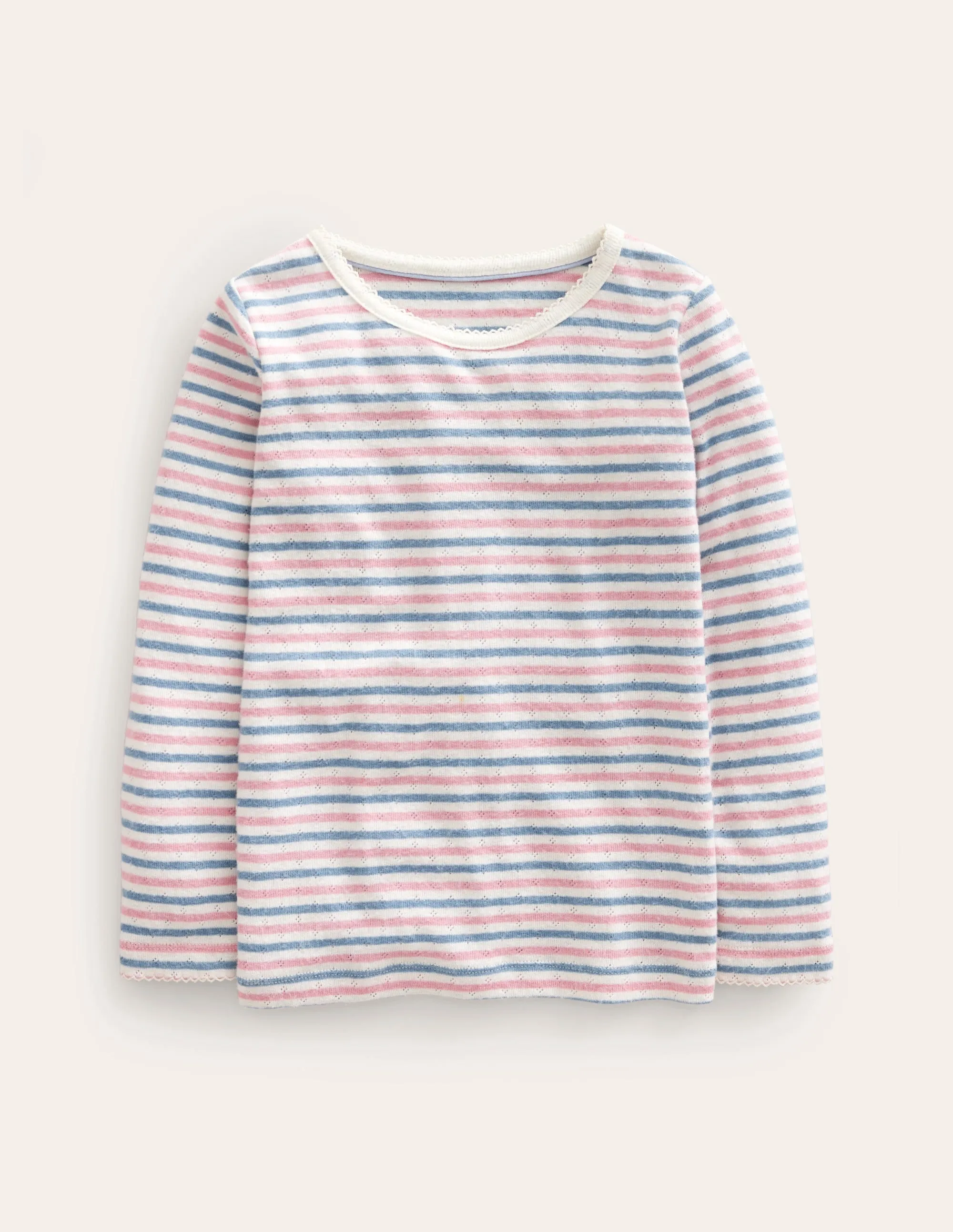 Long Sleeve Pointelle Top-Multi Stripe