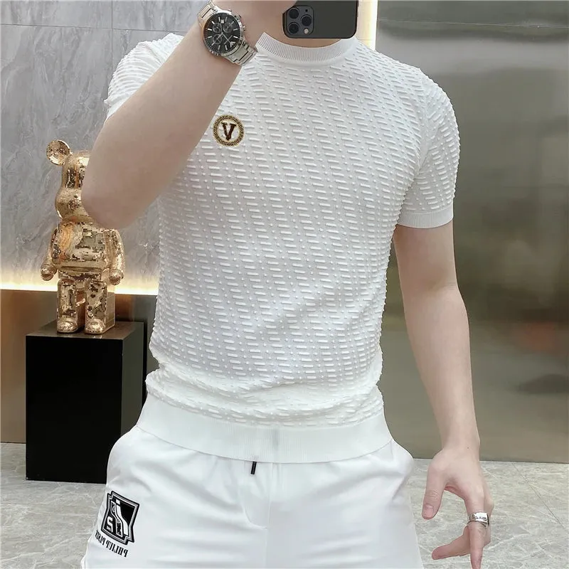 Men's Knitted T-shirt - Short Sleeve Slim Fit T Shirt