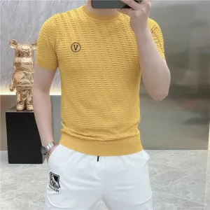 Men's Knitted T-shirt - Short Sleeve Slim Fit T Shirt