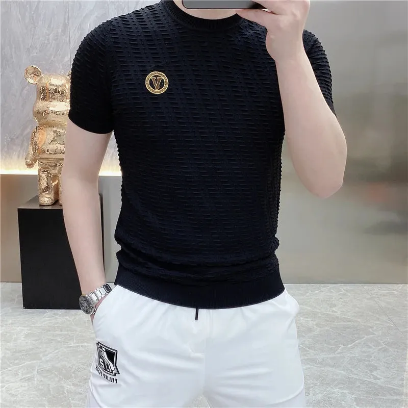 Men's Knitted T-shirt - Short Sleeve Slim Fit T Shirt