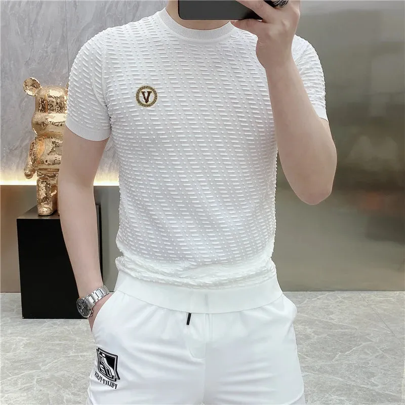 Men's Knitted T-shirt - Short Sleeve Slim Fit T Shirt