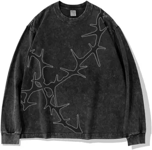 Mens Y2K Oversized Long Sleeve Tee Shirts Unisex Vintage Acid Washed Tee Casual Streetwear Tops