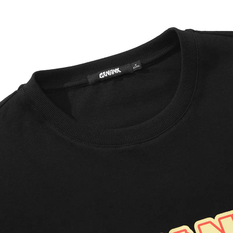 Minimalist Letter Print Drop-Shoulder Sleeve Cotton T-Shirt