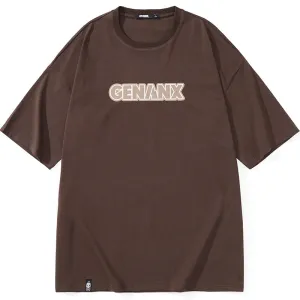 Minimalist Letter Print Drop-Shoulder Sleeve Cotton T-Shirt