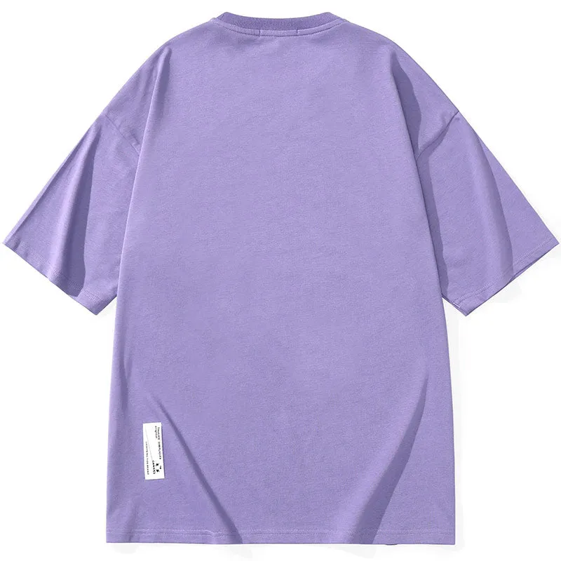 Minimalist Letter Print Drop-Shoulder Sleeve Cotton T-Shirt
