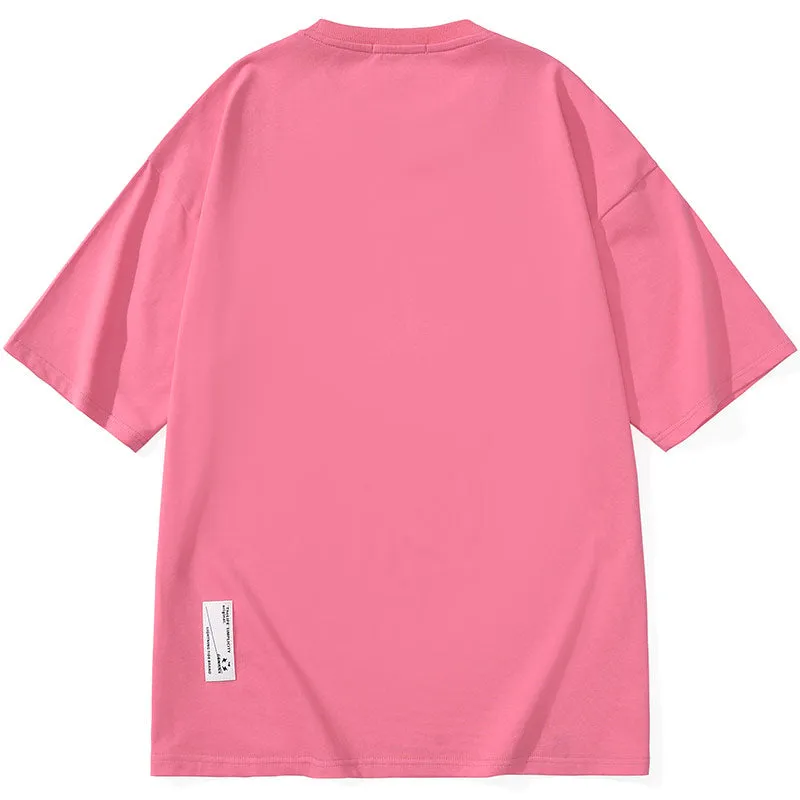 Minimalist Letter Print Drop-Shoulder Sleeve Cotton T-Shirt