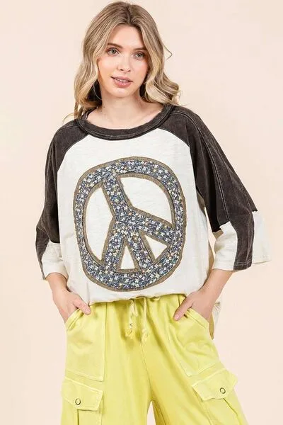 Mittoshop Peace Sign Patch Mineral Washed T-Shirt