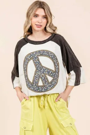 Mittoshop Peace Sign Patch Mineral Washed T-Shirt