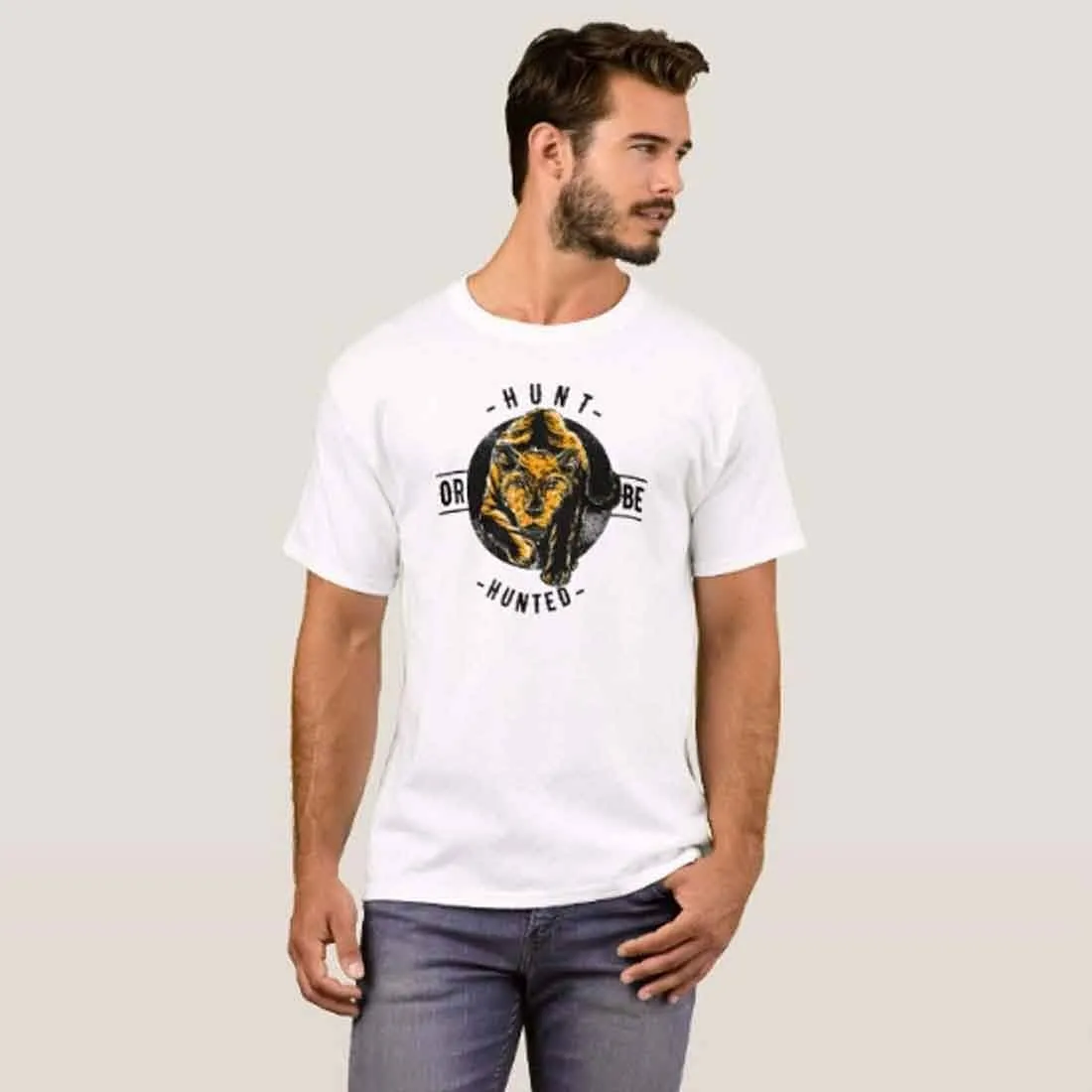 Nutcase Designer Round Neck Men's T-Shirt Wrinkle-Free Poly Cotton Tees - Hunted