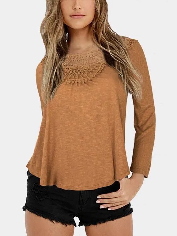 OEM ODM Round Neck Lace Long Sleeve T-Shirts