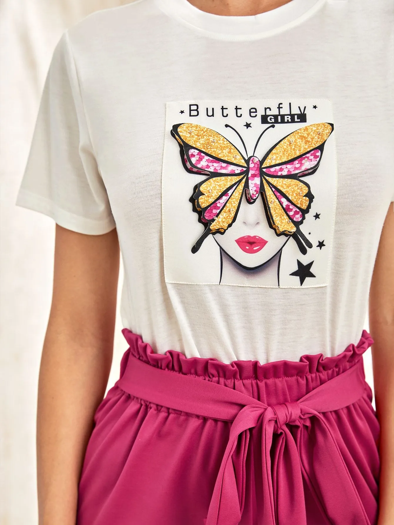 Patch Detail Short Sleeve Top