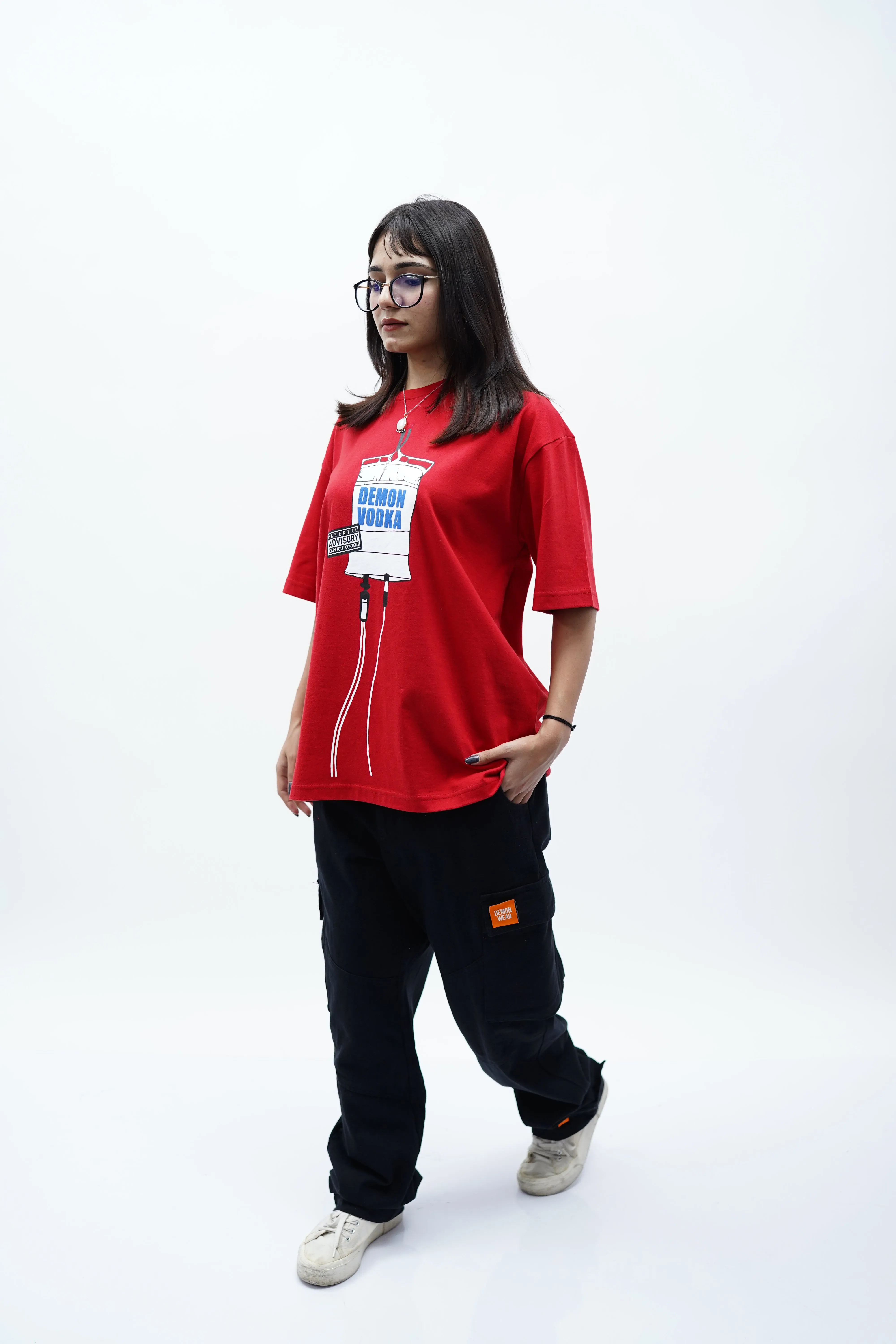 "Demon Vodka" Oversized Puff Print Red T-Shirt By DemonWear for Her