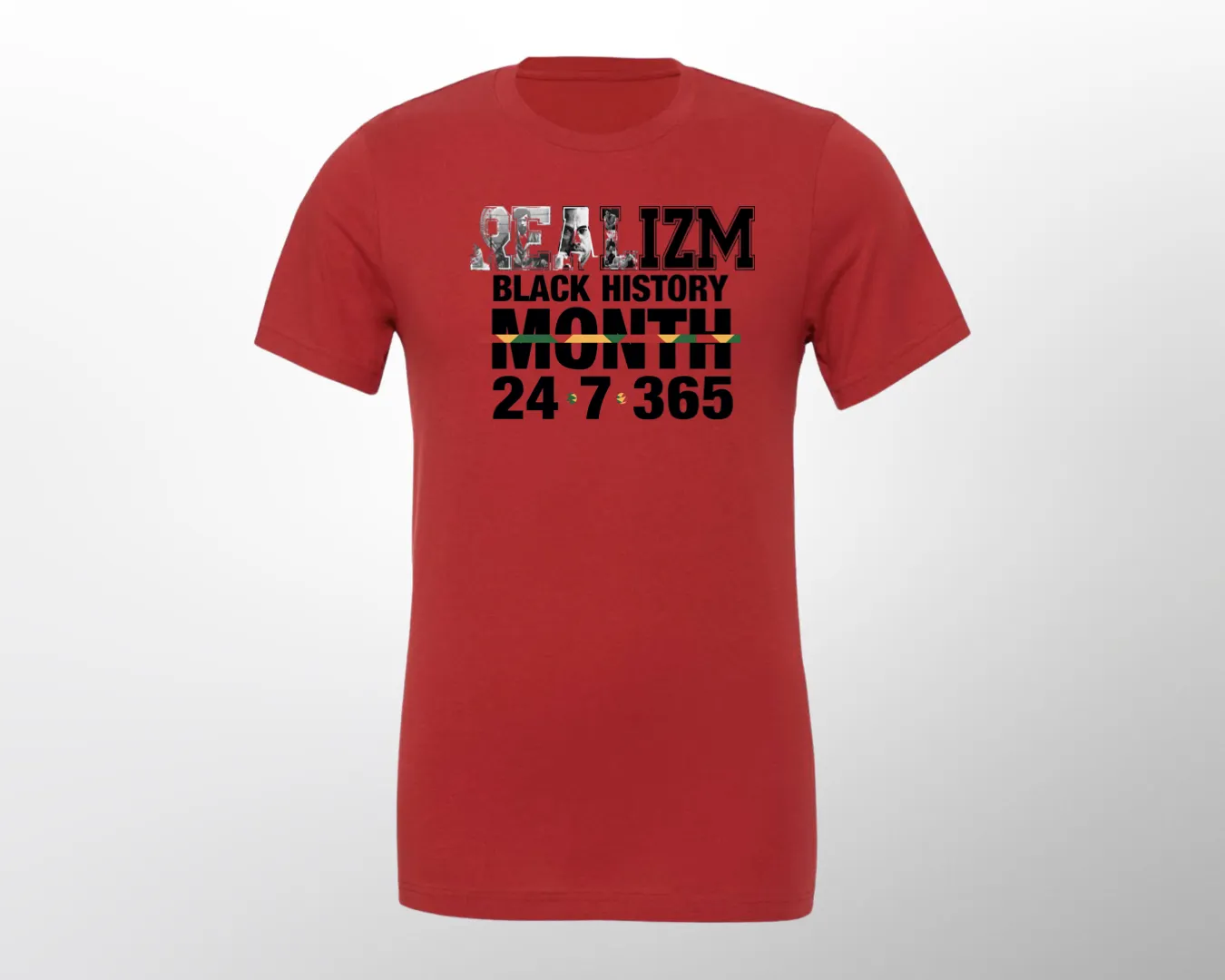 REALIZM Black History 24/7/365 Heather Red T-shirt