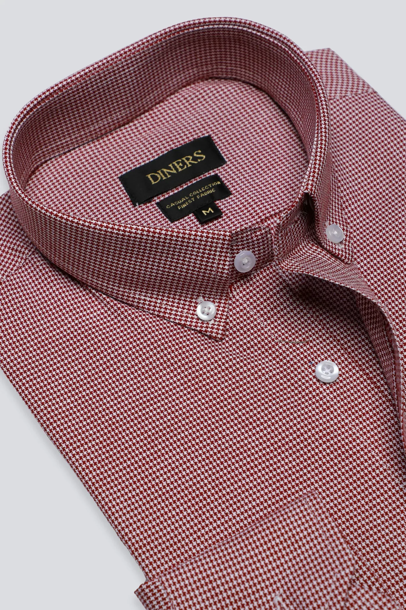 Red Houndstooth Check Casual Shirt