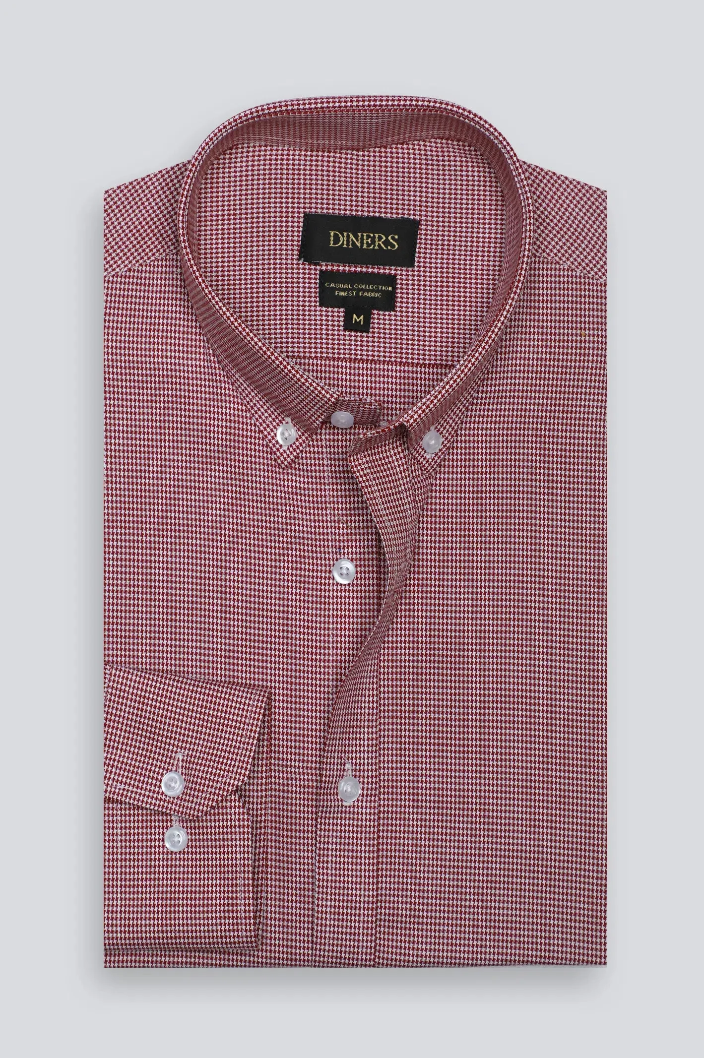 Red Houndstooth Check Casual Shirt