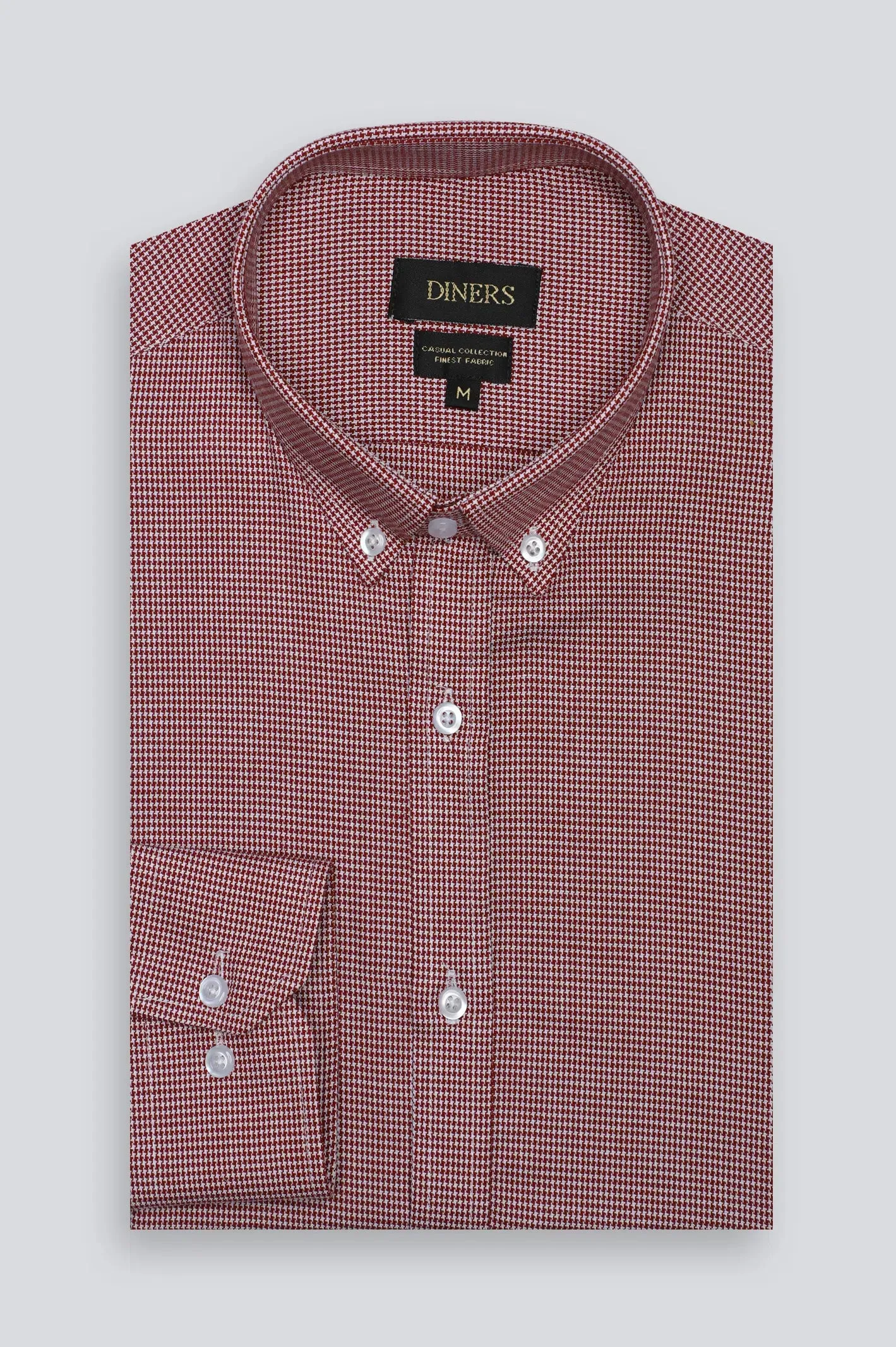Red Houndstooth Check Casual Shirt