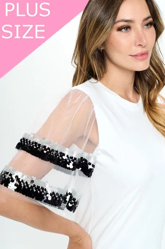 Sequenced Shiny Detail sleeve Shoulder cut top