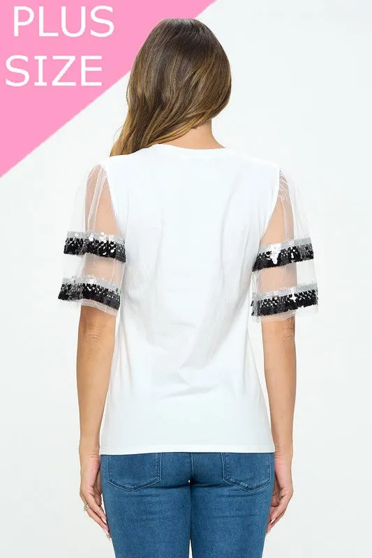Sequenced Shiny Detail sleeve Shoulder cut top