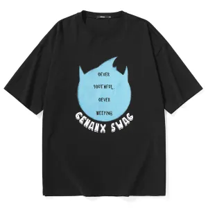 Simple Print Drop-Shoulder Sleeve Cotton T-Shirt