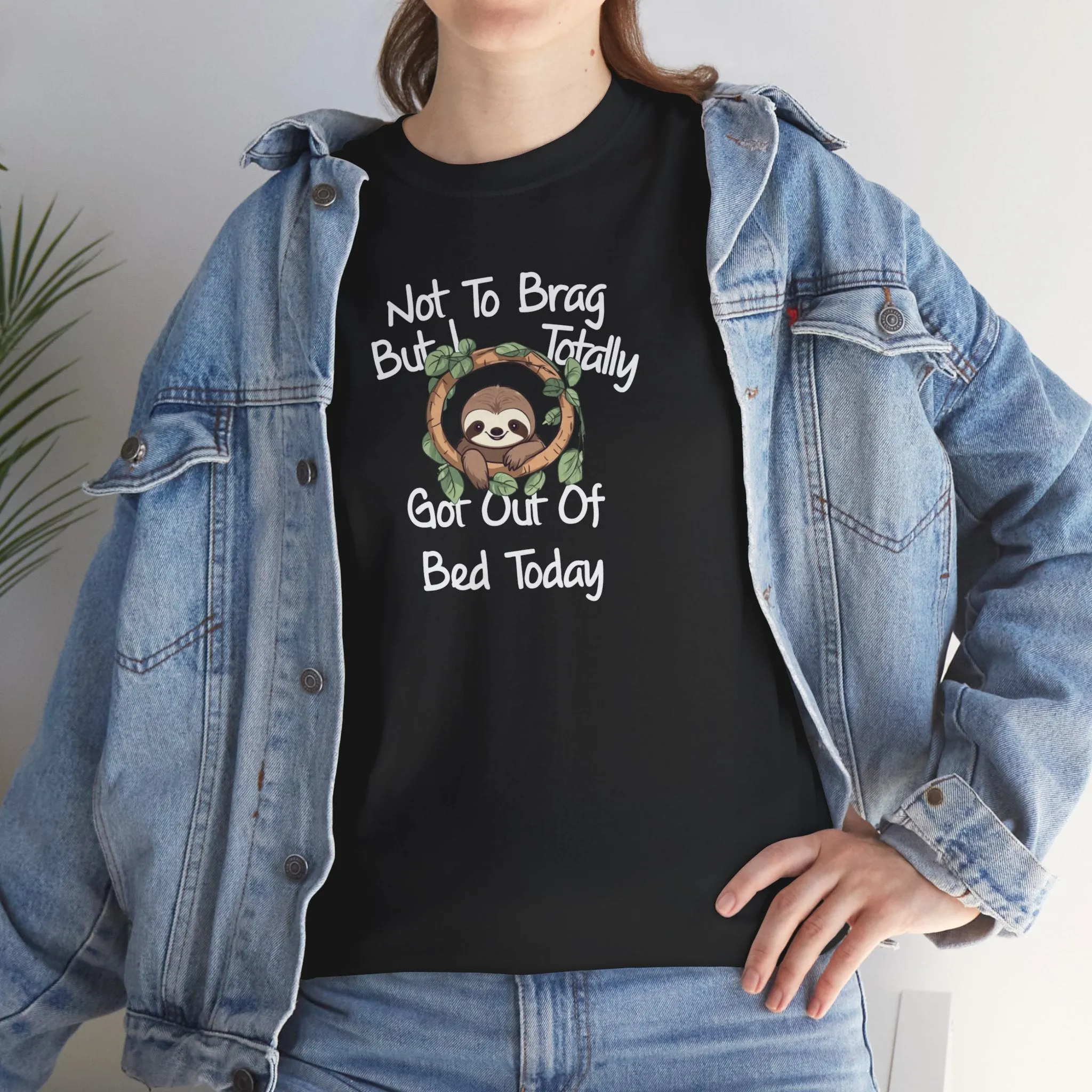 Sloth Funny Black T-Shirt Unisex Heavy Cotton Tee Shirts Comedy Humor Joke