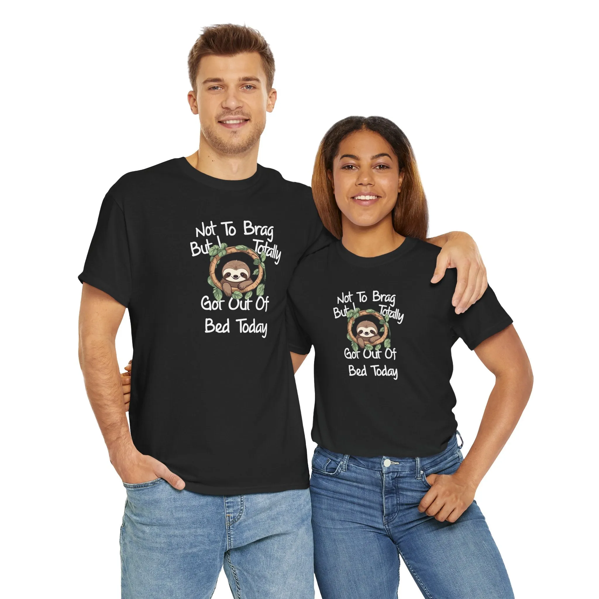 Sloth Funny Black T-Shirt Unisex Heavy Cotton Tee Shirts Comedy Humor Joke