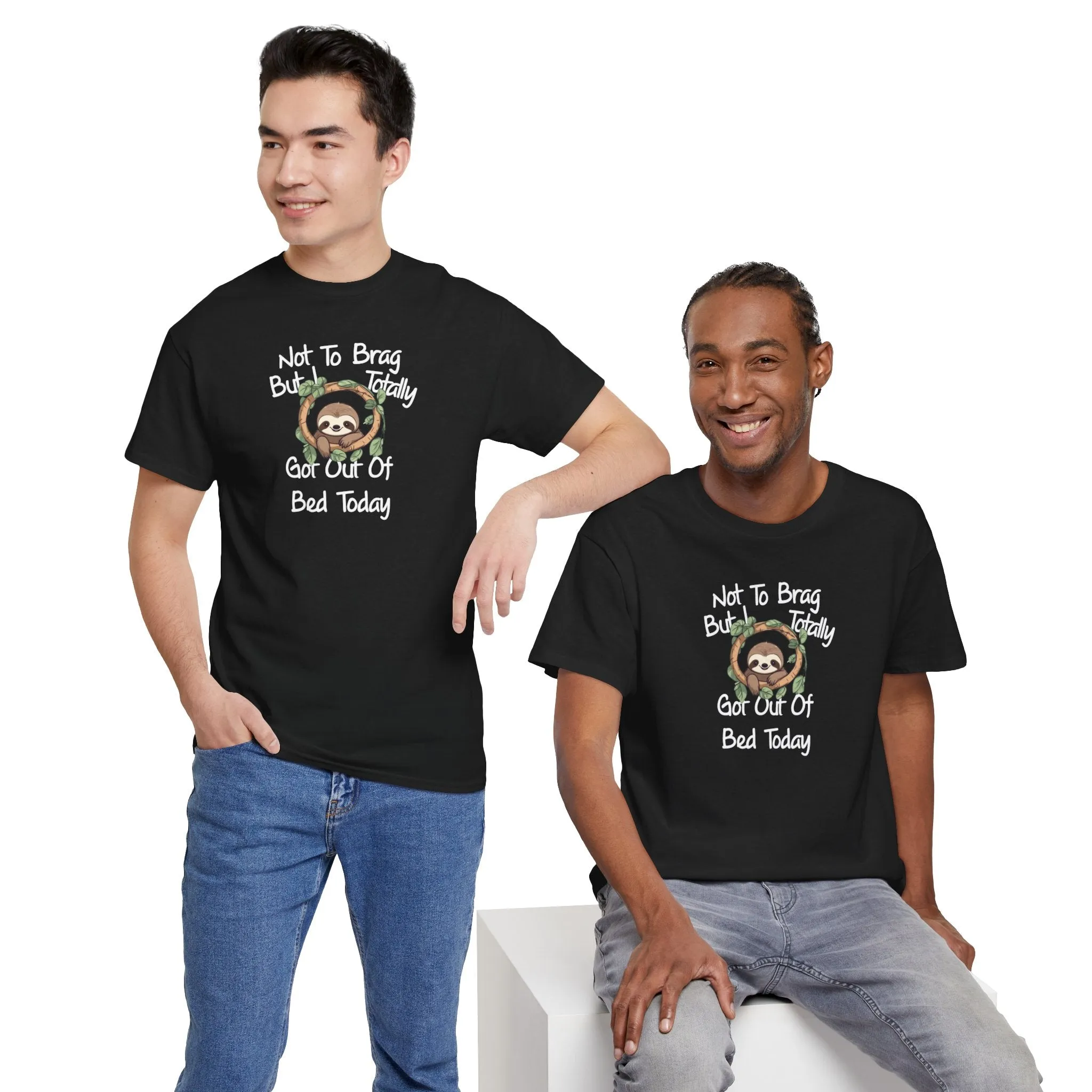 Sloth Funny Black T-Shirt Unisex Heavy Cotton Tee Shirts Comedy Humor Joke