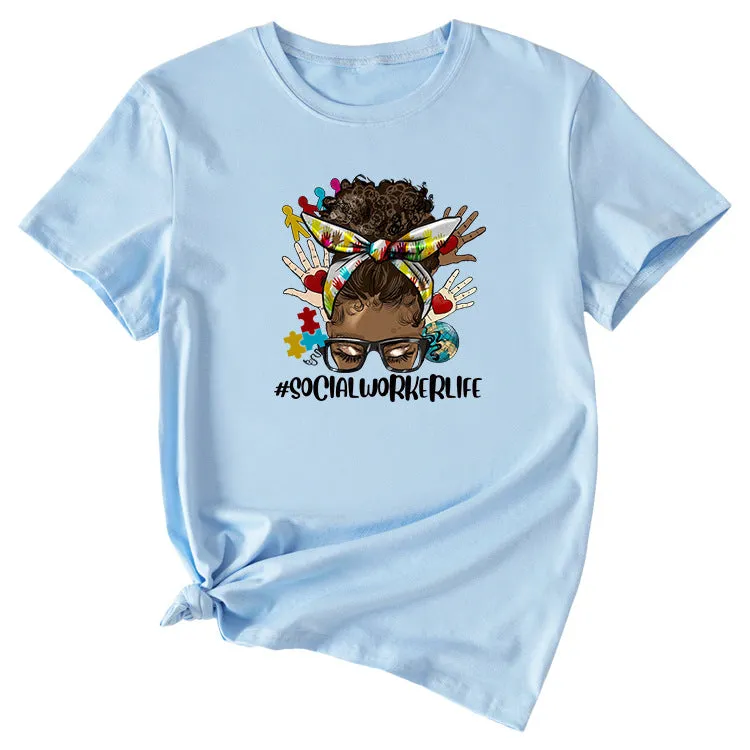 SOCIALWORKERLIFE Funny Pattern New Round Neck Short Sleeve T-Shirt