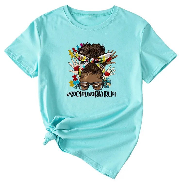 SOCIALWORKERLIFE Funny Pattern New Round Neck Short Sleeve T-Shirt