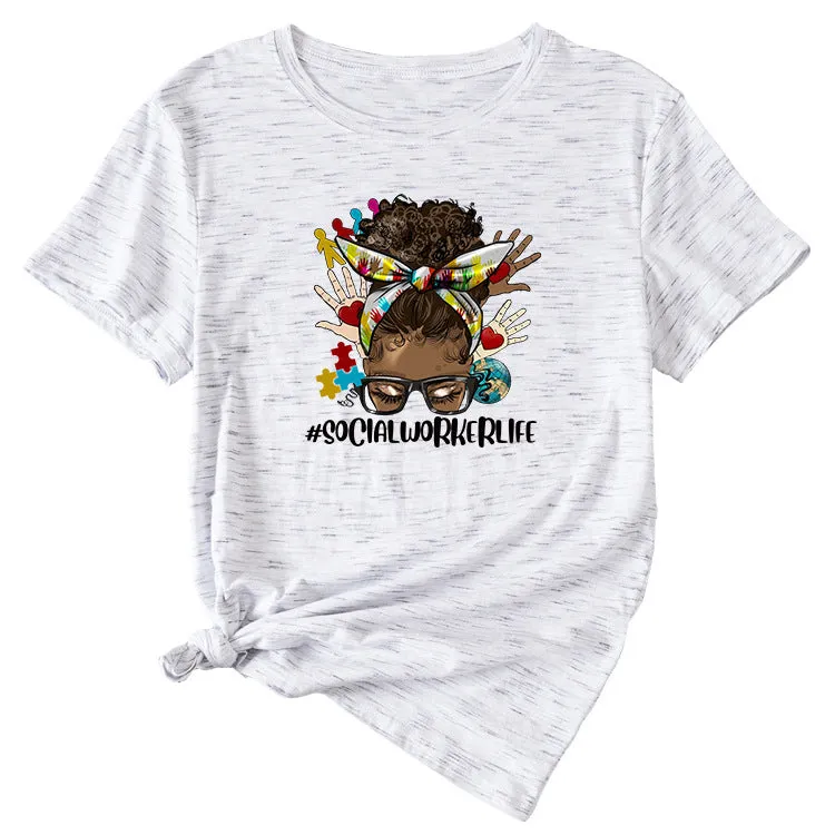 SOCIALWORKERLIFE Funny Pattern New Round Neck Short Sleeve T-Shirt