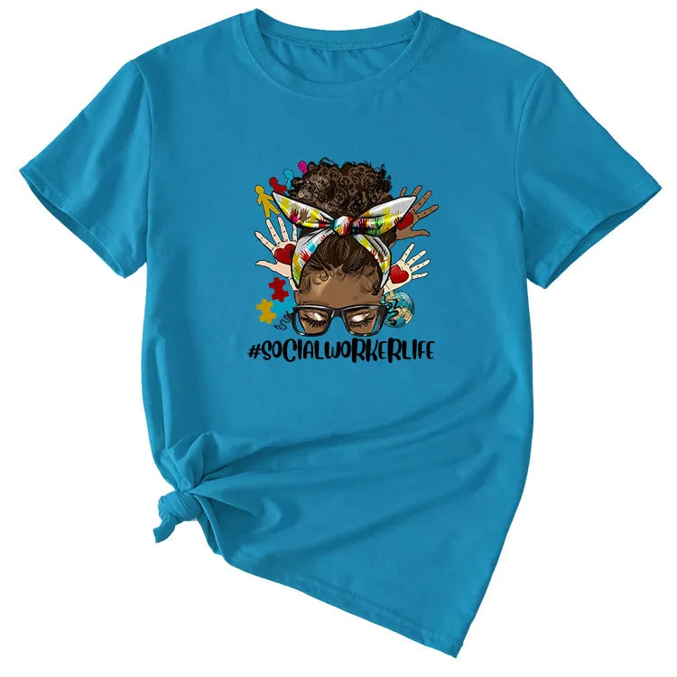 SOCIALWORKERLIFE Funny Pattern New Round Neck Short Sleeve T-Shirt