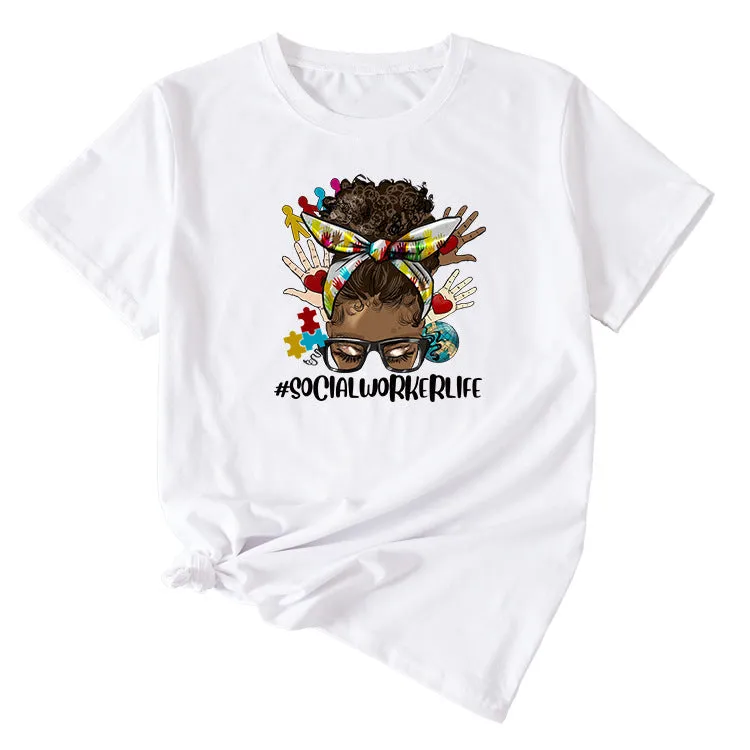 SOCIALWORKERLIFE Funny Pattern New Round Neck Short Sleeve T-Shirt