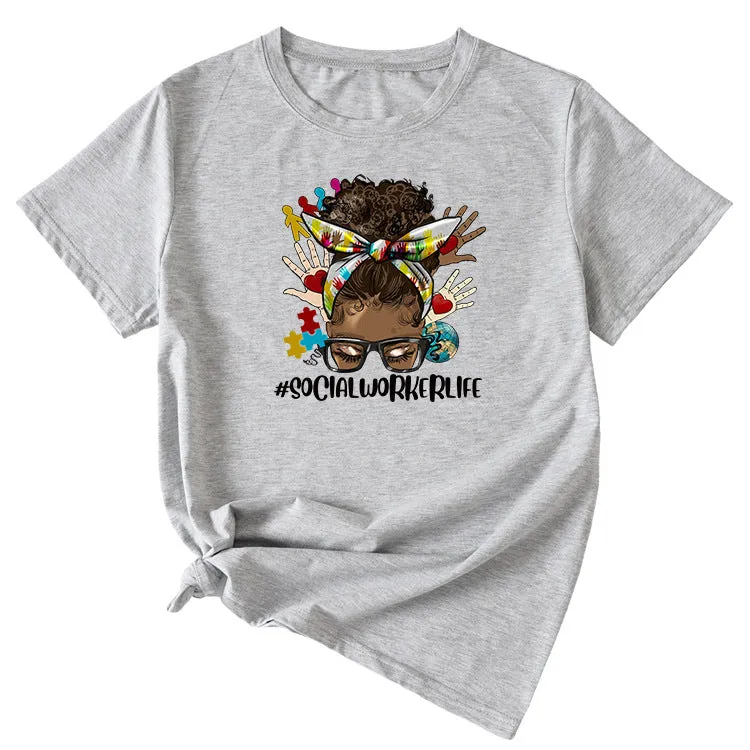SOCIALWORKERLIFE Funny Pattern New Round Neck Short Sleeve T-Shirt