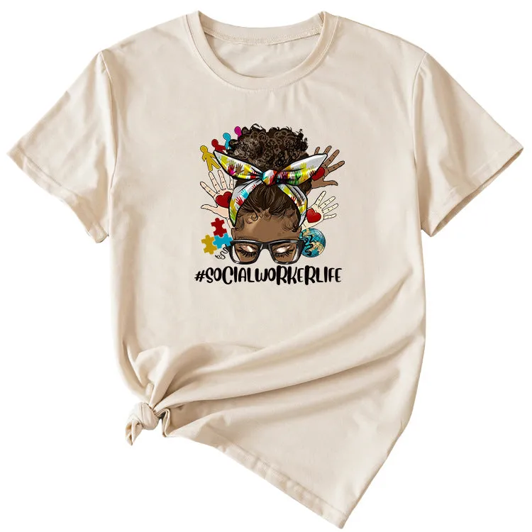 SOCIALWORKERLIFE Funny Pattern New Round Neck Short Sleeve T-Shirt
