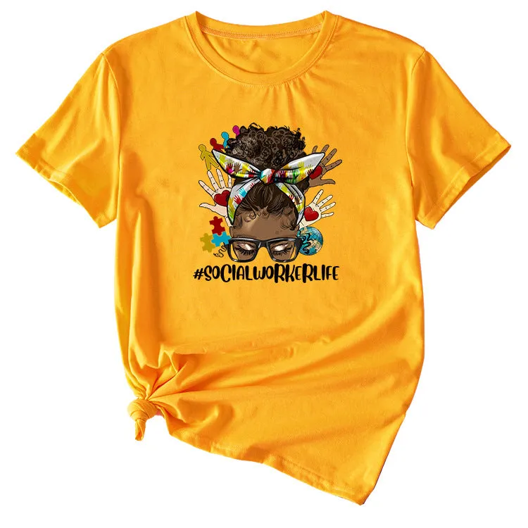 SOCIALWORKERLIFE Funny Pattern New Round Neck Short Sleeve T-Shirt