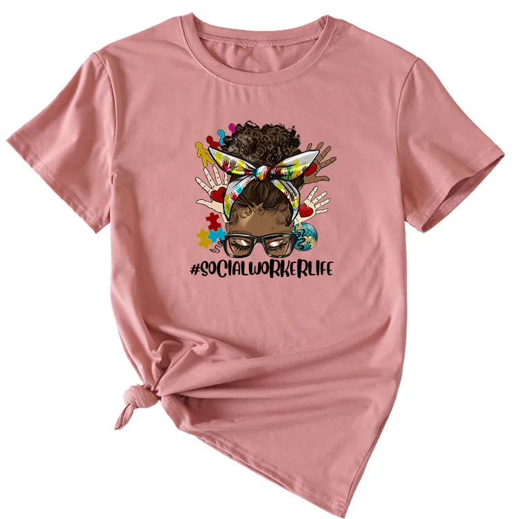 SOCIALWORKERLIFE Funny Pattern New Round Neck Short Sleeve T-Shirt