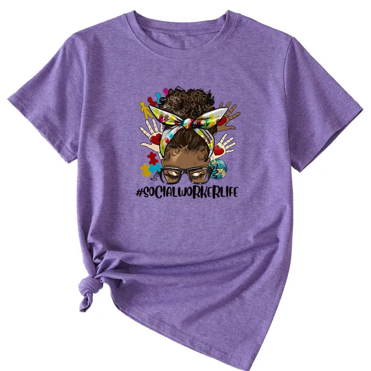 SOCIALWORKERLIFE Funny Pattern New Round Neck Short Sleeve T-Shirt