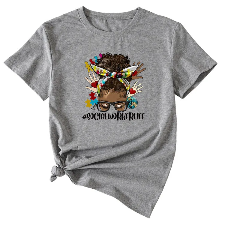 SOCIALWORKERLIFE Funny Pattern New Round Neck Short Sleeve T-Shirt