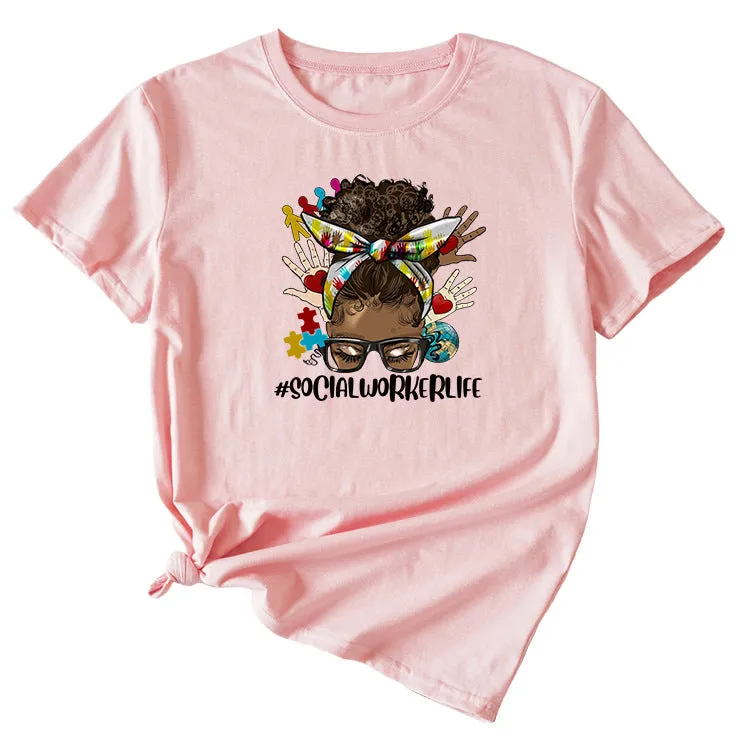 SOCIALWORKERLIFE Funny Pattern New Round Neck Short Sleeve T-Shirt