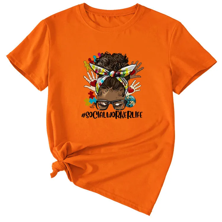 SOCIALWORKERLIFE Funny Pattern New Round Neck Short Sleeve T-Shirt