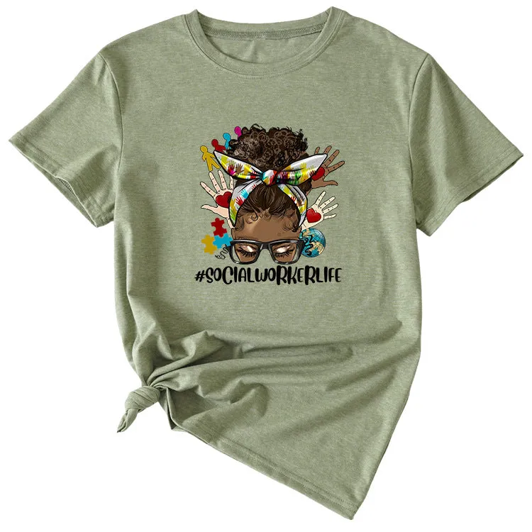 SOCIALWORKERLIFE Funny Pattern New Round Neck Short Sleeve T-Shirt