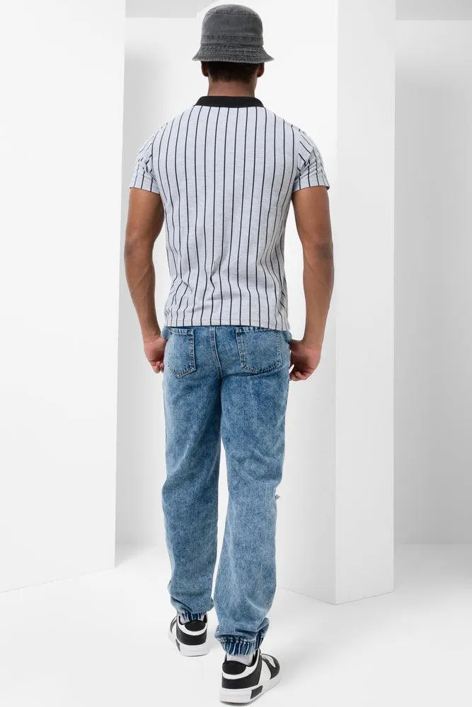 Stripe Short Sleeve Golfer Grey