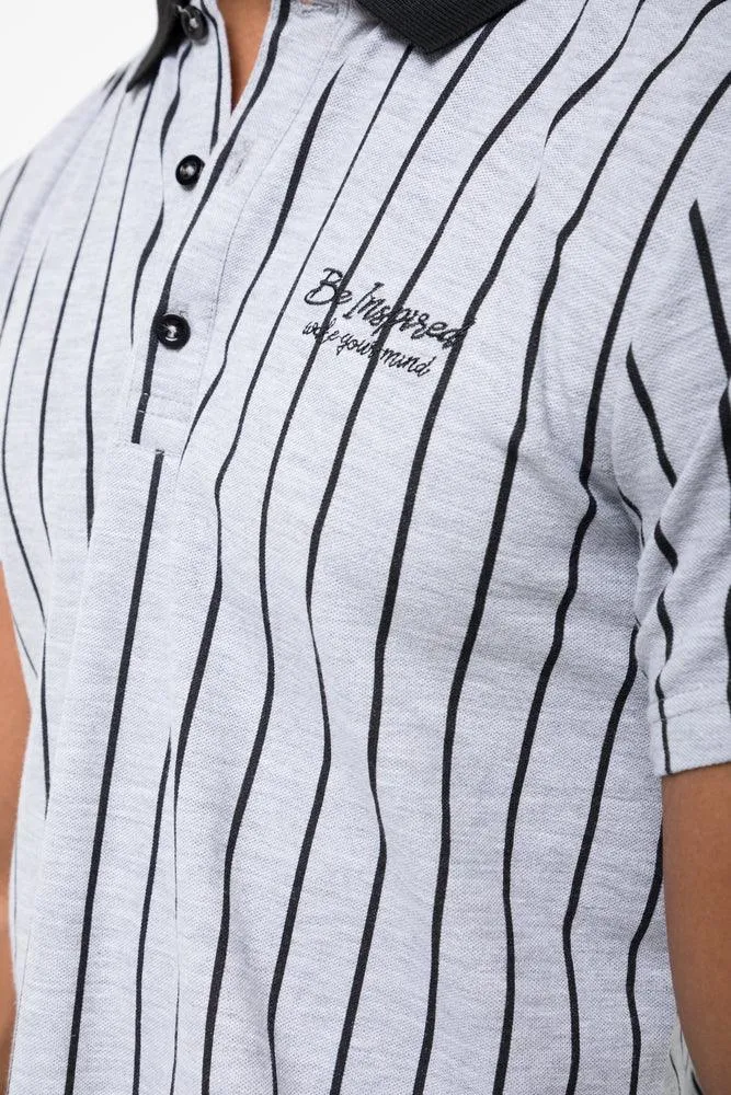 Stripe Short Sleeve Golfer Grey