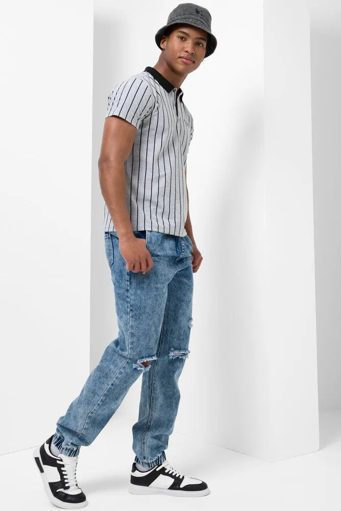 Stripe Short Sleeve Golfer Grey