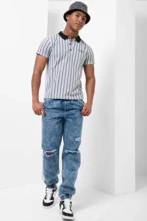 Stripe Short Sleeve Golfer Grey