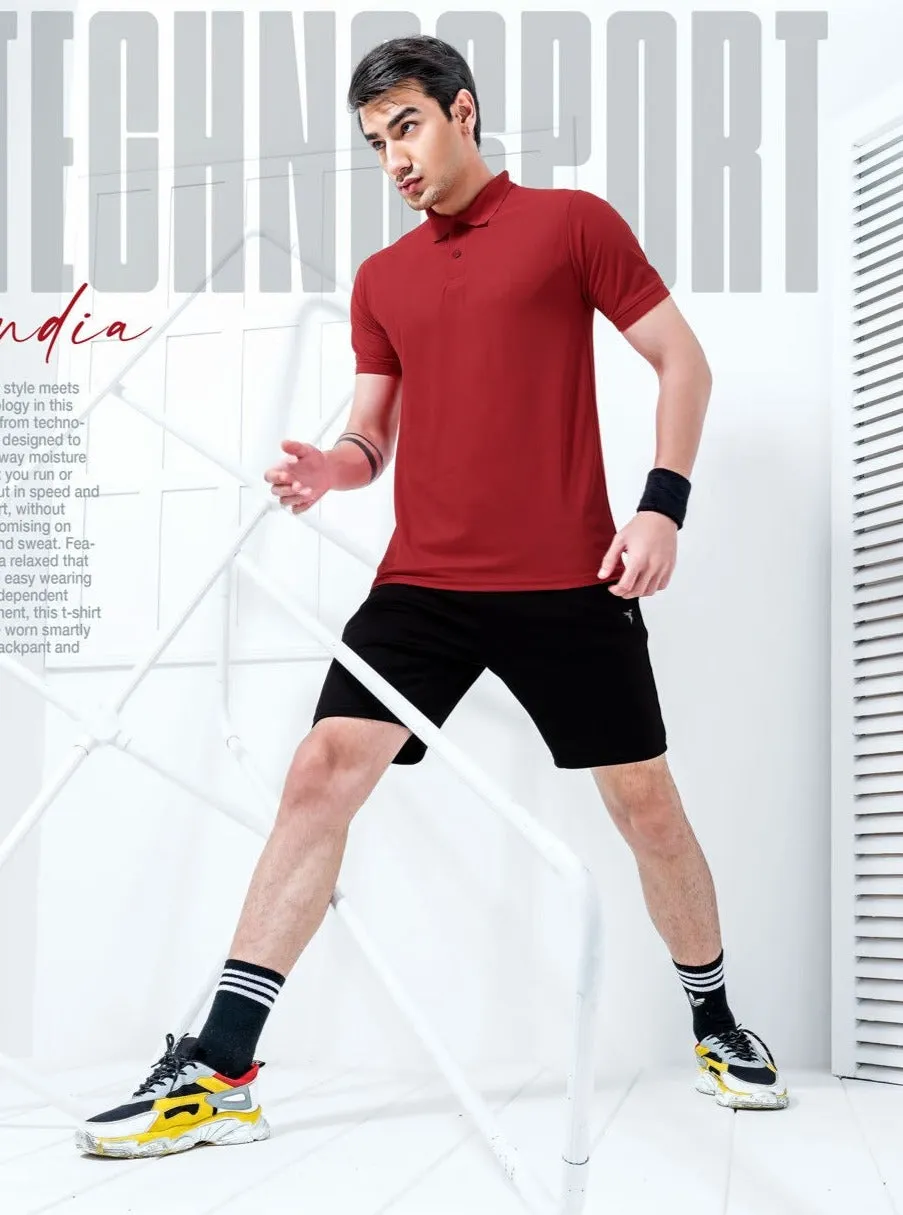 TechnoSport Polo Neck Half Sleeve Dry Fit T Shirt for Men OR-51 (Red)
