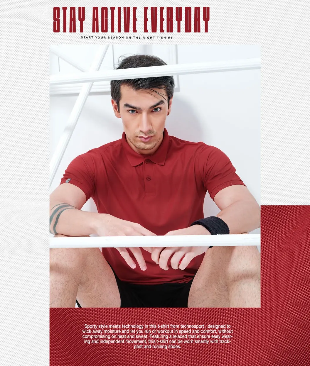 TechnoSport Polo Neck Half Sleeve Dry Fit T Shirt for Men OR-51 (Red)