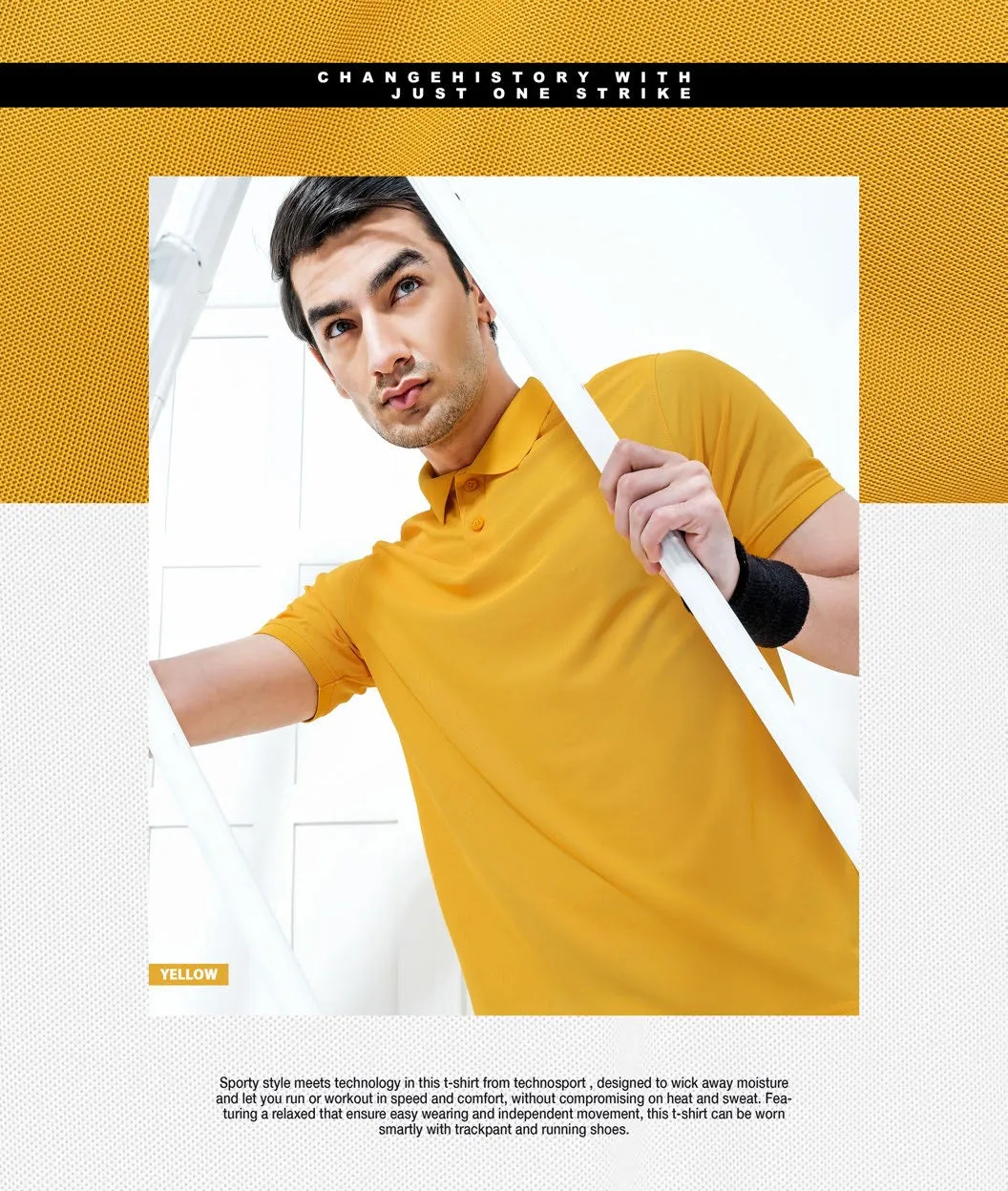 TechnoSport Polo Neck Half Sleeve Dry Fit T Shirt for Men OR-51 (Yellow)
